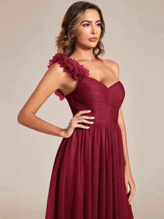 Backless One Shoulder Split Tulle Bridesmaid Dresses