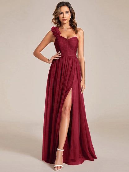 Backless One Shoulder Split Tulle Bridesmaid Dresses