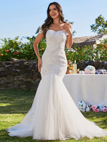 Elegant Fishtail Floor Length Off Shoulder Wedding Dress