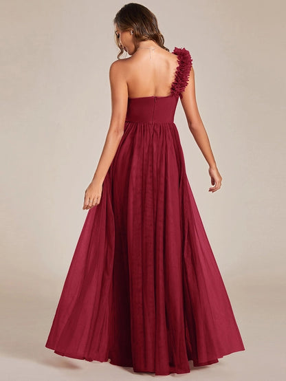 Backless One Shoulder Split Tulle Bridesmaid Dresses